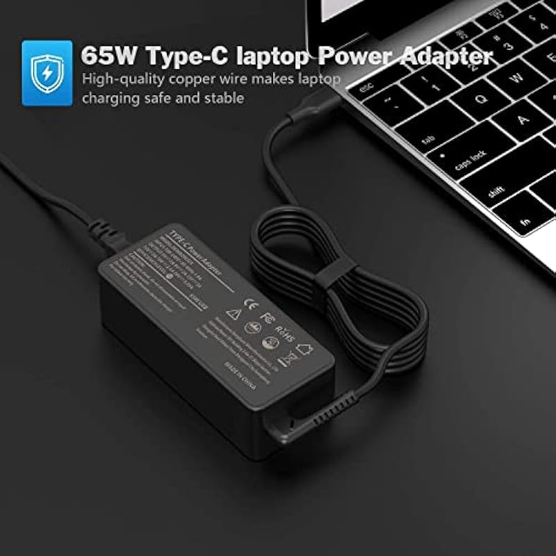 65W USB Type C Laptop Charger for HP ASUS Acer Lenovo Chromebook Yoga ThinkPad X1; DELL Mac Book Pro with USB C Fast Charging Power Supply Cord
