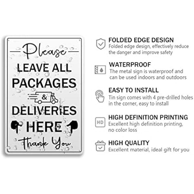 Please Leave All Packages Deliveries Here Metal Sign Package Delivery Tin Signs Indoor/Outdoor Use For Front Door 8×12 Inch