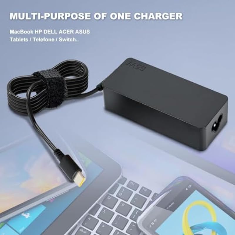 Laptop Charger 65W 45W USB C Type Replacement for Lenovo Thinkpad Yoga ideapad Compatible Dell HP Acer Asus Samsung Chromebooks Fast Charger Power Adapter