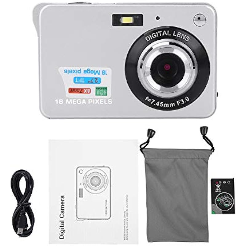 Mini Digital Camera, 1080P HD 2.7″ LCD Screen 8X Digital Zoom 18MP 30fps Video Camera for Kids Children Gift(Silver)