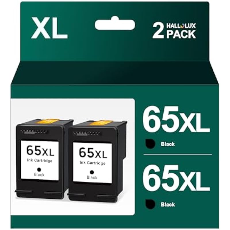 HALLOLUX 65XL Black Ink Cartridges for HP Ink 65 XL Ink Cartridges Combo Pack for HP65 HP65XL for Printer Ink 65 DeskJet 3755 3752 2655 2600 2652 3772 3752 3700 Envy 5055 5010 5052 5000 (2 Black)