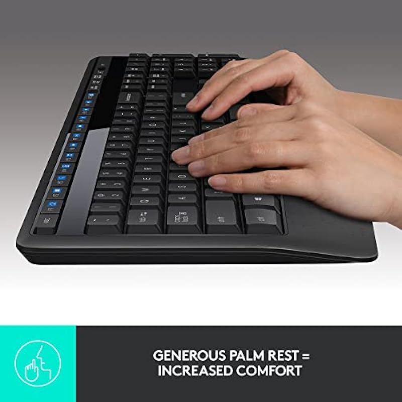 Logitech MK345 Wireless Combo Full-Sized Keyboard with Palm Rest and Comfortable Right-Handed Mouse, 2.4 GHz Wireless USB Receiver, Compatible with PC, Laptop, Black
