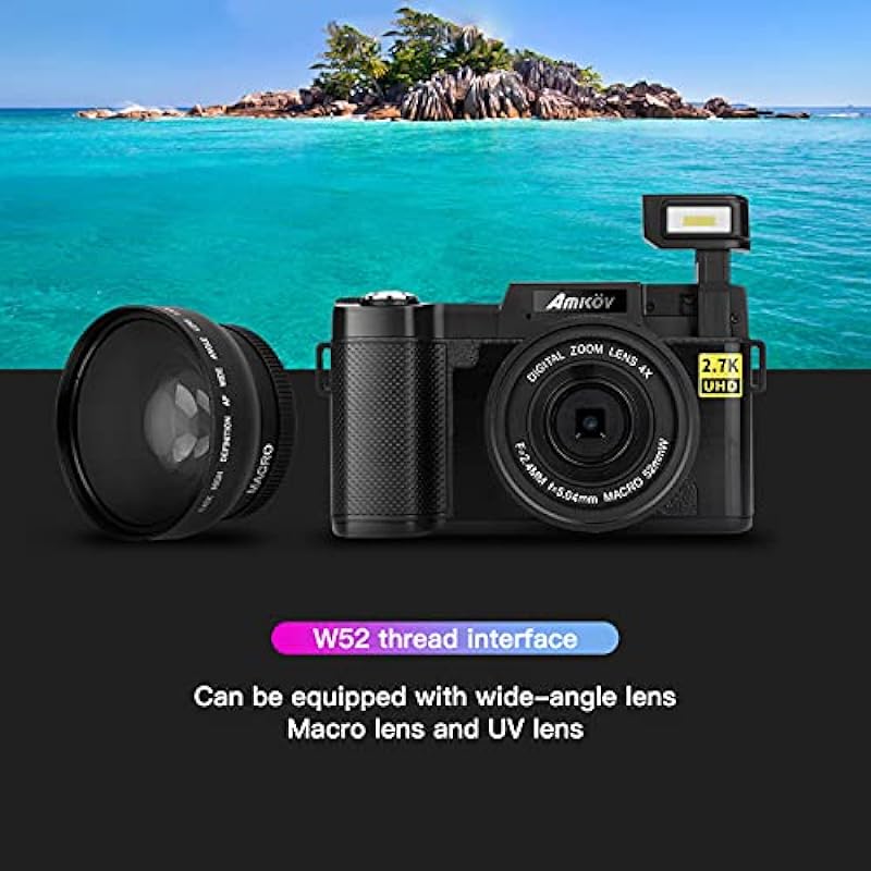 2.7K Digital Camera, 48MP High Definition DSLR Camera, 3.0 Inch TFT Color LCD Screen, 180 Degree Rotation, with Automatic Flash, USB Charging, Support Up to 128GB Memory Card