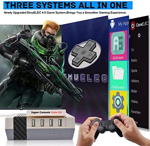 Kinhank Super Console Cube X3 Video Game Consoles Built-in 100000+ Games, Android 9.0/Emuelec 4.5/CoreE System, S905X3 Chip, 2 Wireless Controller