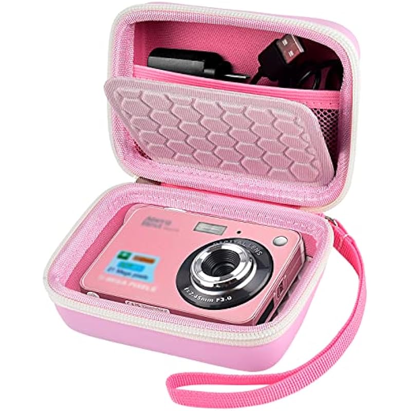Carrying & Protective Case for Digital Camera, AbergBest 21 Mega Pixels 2.7″ LCD Rechargeable HD/Kodak Pixpro/Canon PowerShot ELPH 180/190 / Sony DSCW800 / DSCW830 Cameras for Travel-Pink