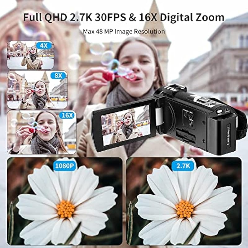ORDRO AE7 2.7K Camcorder Video Camera IR Night Vision Digital Camera 3.0 TFT Touch Screen 16X Digital Zoom for YouTube Vlog with Remote Control 2 Batteries and 32GB SD Card