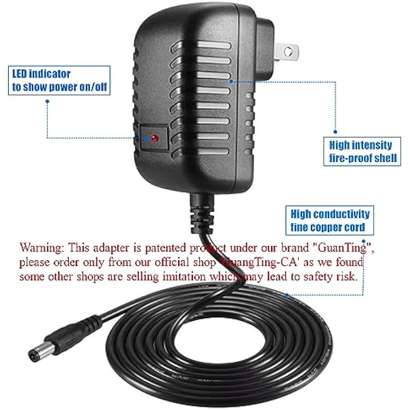 GuanTing AC Adapter 12V 2A Power Supply Charger 24W AC110V to DC12V 2000mA 1500mA 1000mA 500mA Power Driver 8 DC Plug Tips 12 Volt Converter Inverter Transformer ac dc Adapter