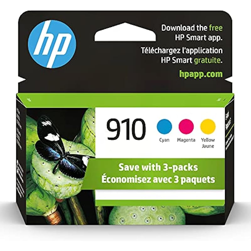 Original HP 910 Cyan, Magenta, Yellow Ink Cartridges (3-pack) | Works with HP OfficeJet 8018, 8022; HP OfficeJet Pro 8020, 8025, 8035| Eligible for Instant Ink | 3YN97AN