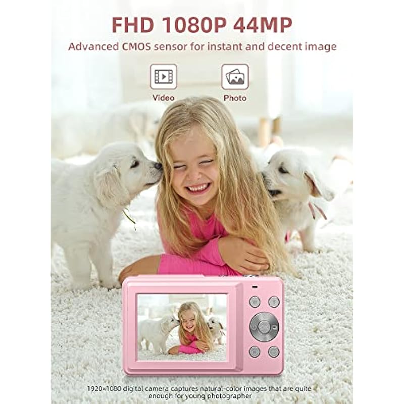 Digital Camera, FHD 1080P Camera for Kids Digital Point and Shoot Camera with 16X Zoom Anti Shake, Compact Small Camera for Boys Girls Kids