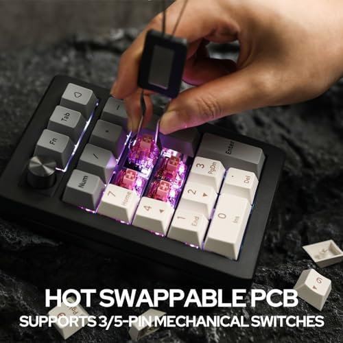 EPOMAKER EK21 VIA Gasket Number Pad, Bluetooth 5.0/2.4ghz/Wired Hot Swappable Numpad, with Poron Foam, Aluminum Alloy Kob, 1000mAh Battery, Programmable for Win/Mac/Gaming (Epomaker Flamingo Switch)
