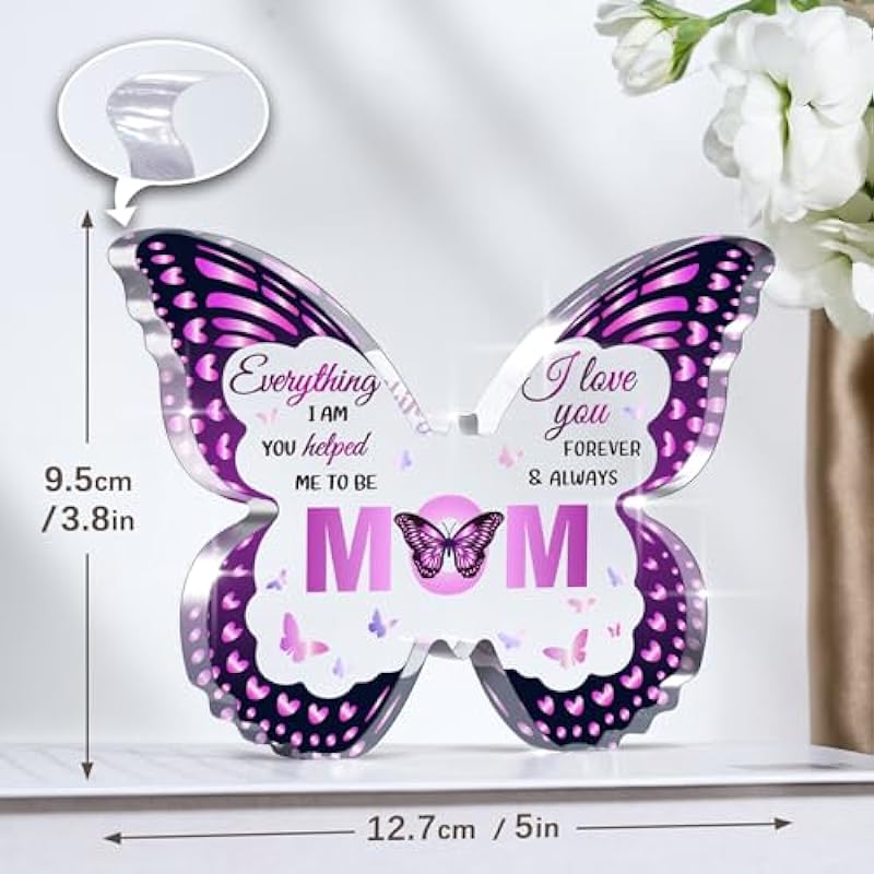 LUNEKKH Birthday Gifts for Mom, Best Mom Gift Ideas, 5×3.8 IN Butterfly-Shaped Acrylic Plaques Gifts for Birthday Valentine Mothers Day Christmas Thanksgiving from Daughter Son