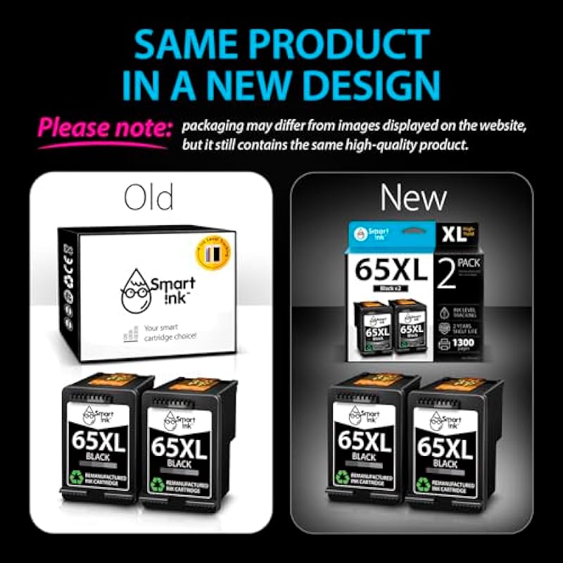 Smart Ink Remanufactured Ink Cartridge Replacement for HP 65 XL 65XL (2 Black Combo Pack) use with DeskJet 2620 2625 2630 2635 2655 3700 3720 3730 3735 3755 Envy 5010 5010 5020 5030 5052 5055