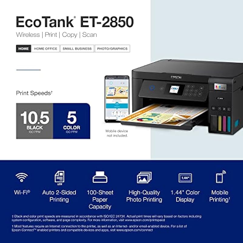 Epson Workforce WF Series Wireless All-in-One Color Inkjet Printer – 4-in-1 Print, Scan, Copy, Fax for Business Office – Voice-Activated, Auto 2-Sided Printing, 2.4″ Color LCD – 4 Feet Printer Cable