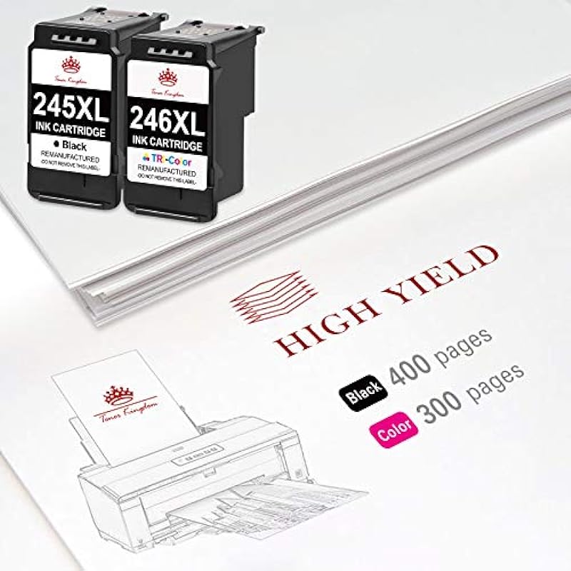 Toner Kingdom Compatible 245XL 246XL Ink Cartridge Replacement for Canon PG-245XL CL-246XL 243XL 244XL for PIXMA MX492 MX490 MG2522 MG2922 MG2520 MG2920 MG2420 TR4520 TS3122 Printer Black Color