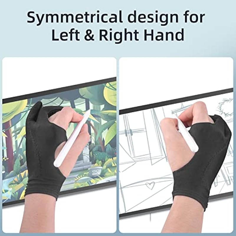 Artist Drawing Glove 3-Layer Palm Rejection [2 Pack Black] Right Left Hand Digital Art Graphic Tablet iPad Gloves Two Finger Smooth Elasticity Breathable for Stylus Pen Pencil Sketching Painting