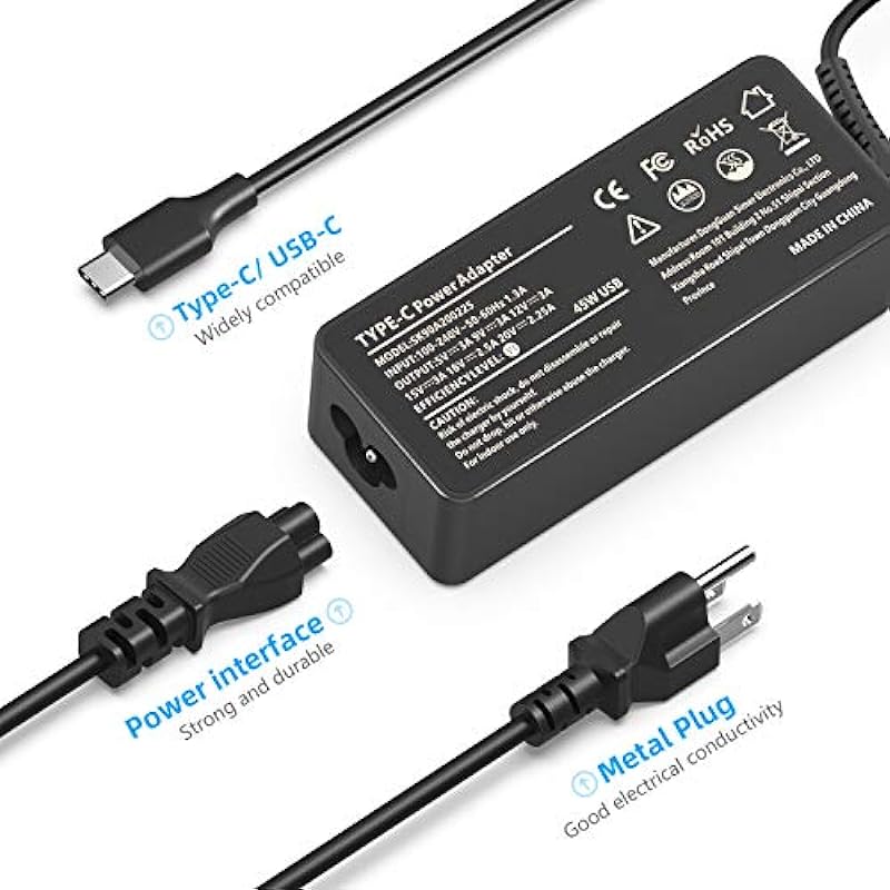 45W USB C Laptop Charger Chromebook Fast Charger for Lenovo, Dell, HP, ASUS, Acer, LG, Nintendo Switch and Other Laptops/Smart Phones with USB C Laptop Power Supply