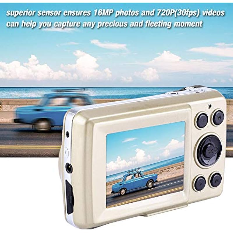 Mini Digital Camera, 720P HD 2.4″ LCD Screen 4X Digital Zoom 16MP 30fps Video Camera Camcorder Support Memory Card for Kids Children Gift(Gold)