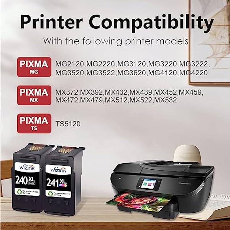 PG-240XL 241XL Compatible Ink Cartridges Replacement for Canon Ink 240 241, Remanufactured 240XL 241XL Combo Pack Use to Canon PIXMA MX532 MX472 TS5120 MG3620 MG3520 MG2120 Printer (2 Pack)