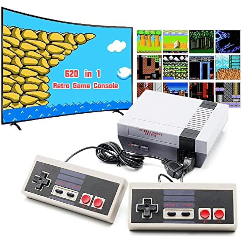 620 Mini Classic Retro Game Console with 2 Classic Controllers and Built-in 620 Games, LaBold AV Output Plug & Play Old School All in One Game System, Video Games Console for Kids & Adults