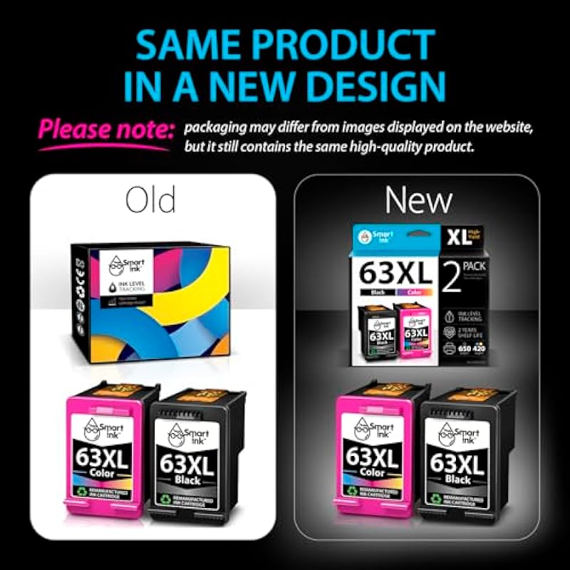 Smart Ink Remanufactured Ink Cartridge Replacement for HP 63 XL 63XL (Black & Color 2 Combo Pack) use with Deskjet 1110 1112 2130 3630 3632 Envy 4510 4516 4520 4522 4525 Officejet 3830 4650 4655 5220