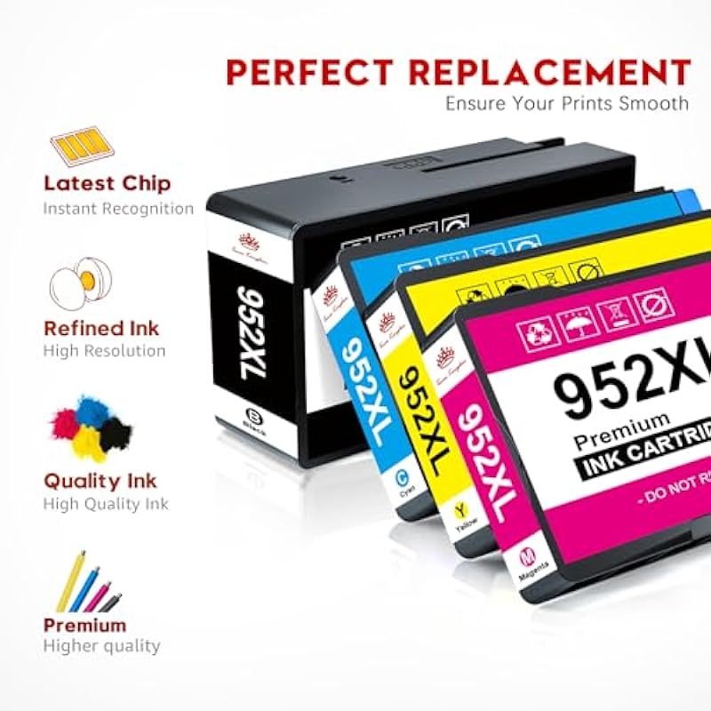 Toner Kingdom Remanufactured Ink Cartridge Replacement for HP 952XL Ink Cartridges Combo Pack for Officejet Pro 8710 7740 8720 8210 8715 8700 8702 8730 8720 8216 Printers(Black, Cyan, Magenta, Yellow)