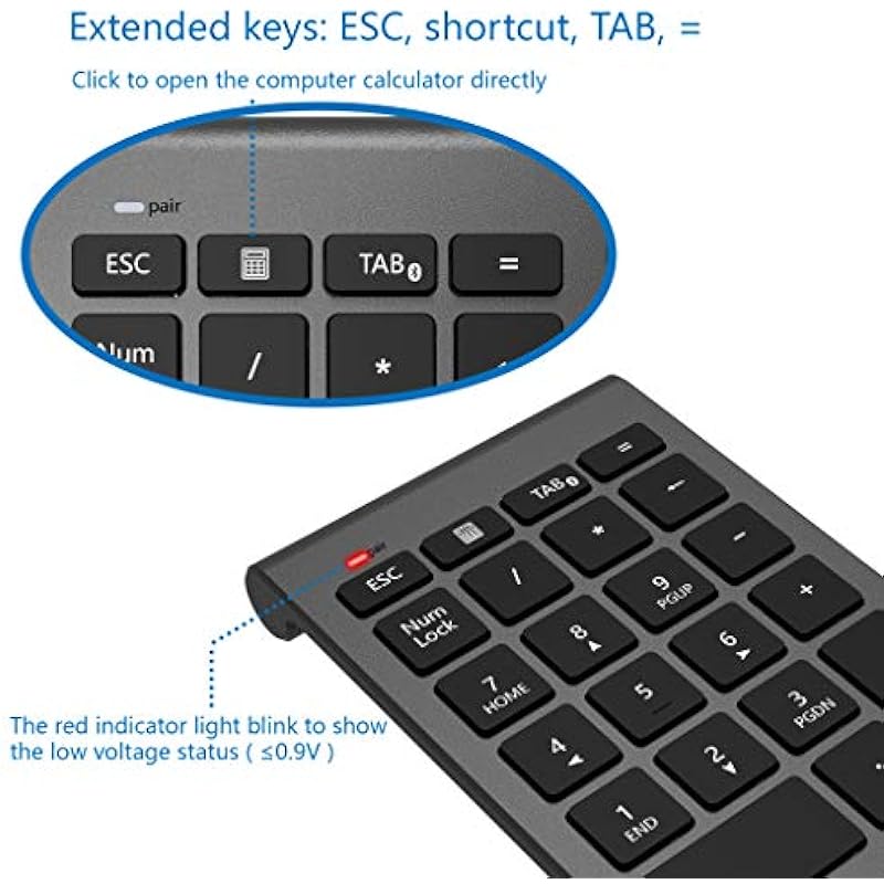 Cateck Bluetooth Numeric Keypad, Portable Wireless Bluetooth 22 Keys Number Pad Keyboard with Multiple Shortcuts for Computer/Notebook/Laptop/Desktop/Tablet, Cool Gray