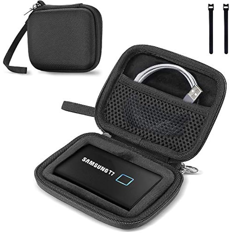 ProCase Samsung T7/ T7 Touch Portable SSD Hard Carrying Case and 2 Cable Ties, Hard EVA Shockproof Storage Travel Organizer for T7/ T7 Portable 500GB 1TB 2TB USB 3.2 External Solid State Drives –Black