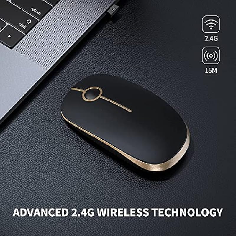 Wireless Mouse, Vssoplor 2.4G Slim Portable Computer Mice with Nano Receiver for Notebook, PC, Laptop, Computer-Gold and Black