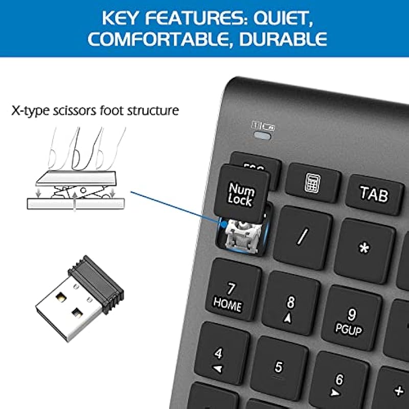 Foloda Wireless Number Pads, Foloda 22 Keys Numeric Keypads External Data Entry Number Keyboard Num Pad for for Laptop, PC, Desktop, Surface Pro, Notebook,