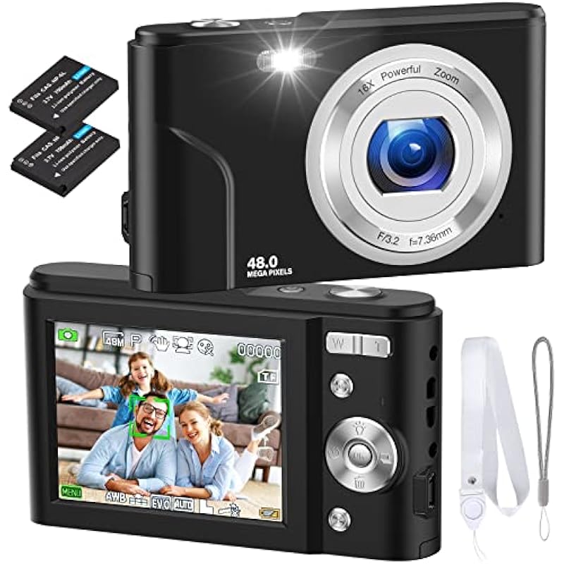 Digital Camera, RUAHETIL Autofocus FHD 1080P 48MP Vlogging Camera for Kids, 16X Zoom 2 Charging Modes Kids Compact Camera Point and Shoot Camera for Kids Teens Students (Black)