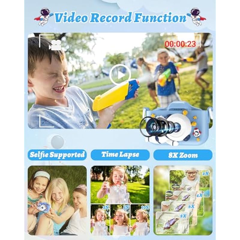 Kids Camera for Girls Boys, Toddler Camera 1080P HD 2.0 Inch IPS Screen with 32GB Memory Card, Selfie Camera for Kids Digital Camera Birthday Christmas Toys Gifts for Age 3 4 5 6 7 8 Year Old (Blue)