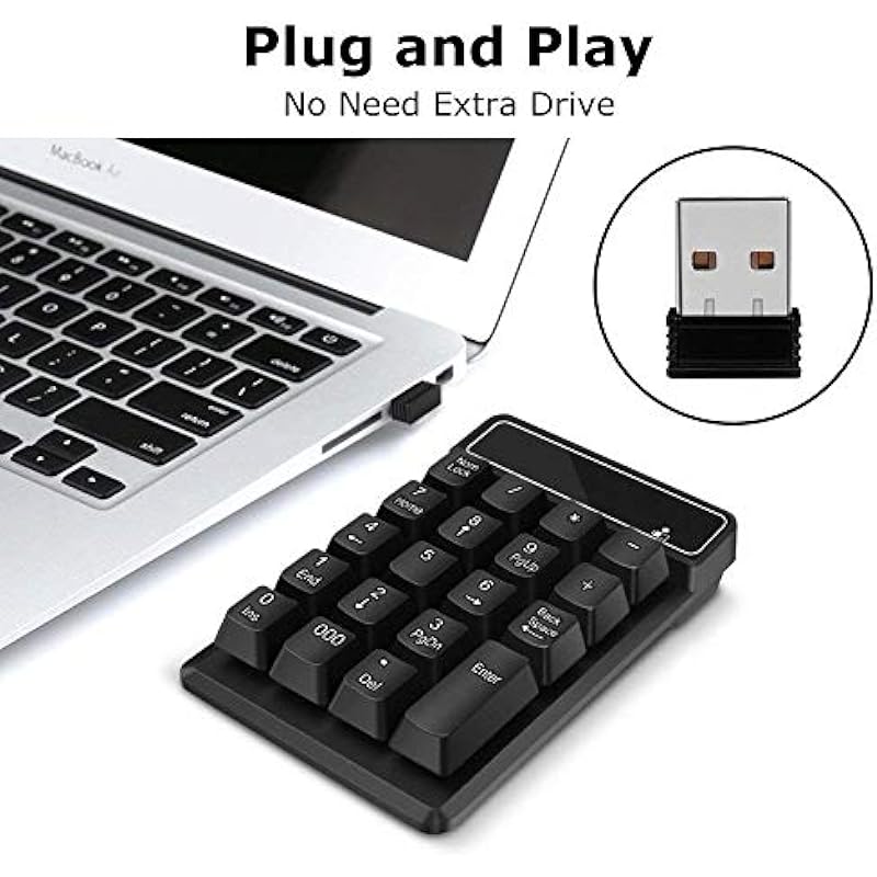 Number Pad,Portable Mini USB 2.4GHz 19-Key Financial Accounting Numeric Keypad Keyboard Extensions for Data Entry in Excel for Laptop, PC, Desktop, Surface pro, Notebook, etc (Wireless Number Pad)