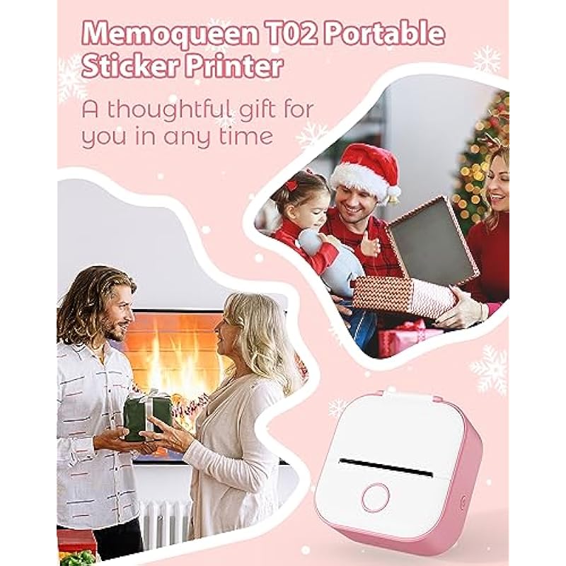 Memoqueen T02 Pocket Printer-Small Printer Bluetooth Inkless Instant Photo Printer,Compatble with Phones&Taplates,with One Paper Roll,Great for Photos, Study Notes, Journal, Fun, Work,Pink