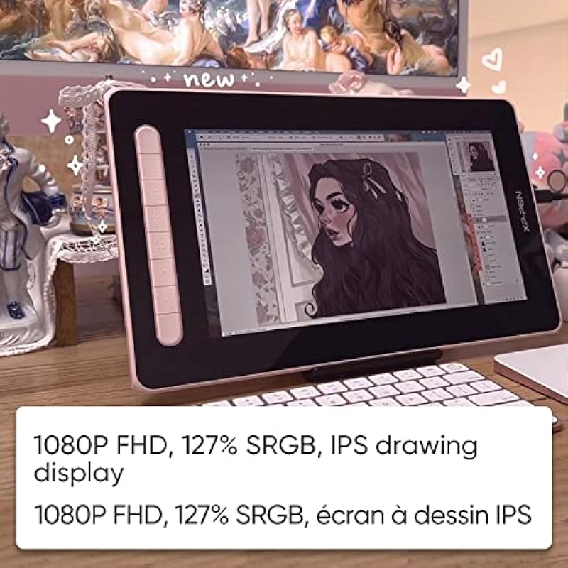 Drawing Tablet with Screen XPPen 12 inch – Graphic Tablet Artist 12 2nd Gen, IPS Drawing Monitor Full-Laminated 2-in-1 Pen Display with Tilt Function for Art and Animation Beginners (Pink)