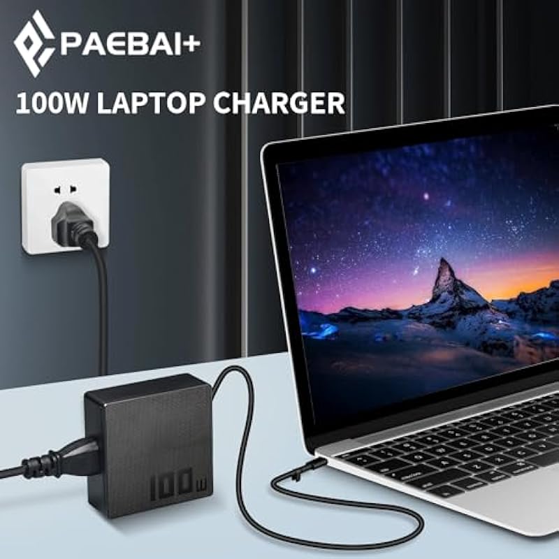 PAEBAI+ 100W USB C Laptop Charger for ASUS ROG Flow ZenBook, MacBook Pro MacBook Air Lenovo Dell HP Samsung Acer Toshiba Chromebook PD 20V 5A Type C Gaming AC Adapter R3 S3 M3 Power Supply