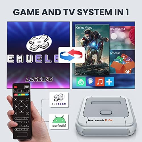 Super Console X Pro 64G, Retro Game Console Built-in 90000+ Classic Games, Game and Android System in 1, Video Game Console for 4K UHD Output, Emulator Console with 2 Wireless Controllers