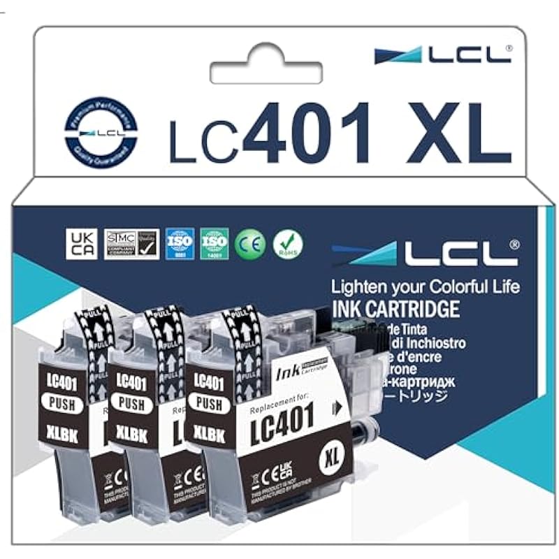 LCL Compatible for Brother A6 Version LC401 LC401XL LC401BK LC401XLBK High Yield (3-Pack,Black) Ink Cartridge for Brother Brother MFC-J1010DW MFC-J1012DW MFC-J1170DW