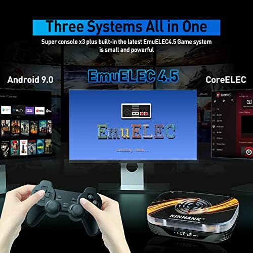 Kinhank Super Console X3 Plus Retro Video Game Consoles Built-in 114000+ Games, Android TV 9.0/CoreELEC/Emuelec 4.5 Game System in 1, S905X3 Chip, 8K UHD Output,2.4G/5G BT 4.0, USB 3.0