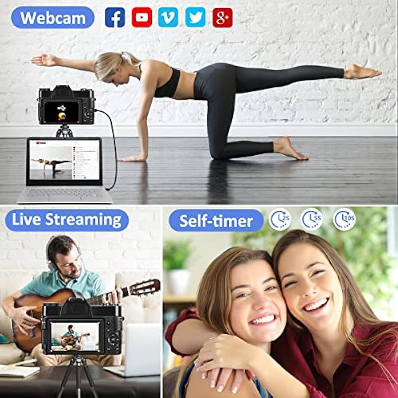 4K Video Autofocus Digital Camera, 56MP Photo Vlogging Camera for YouTube with 180° 3.0 inch flip Screen, 16X Zoom Compact Camera with Two 1500mAh Batteries & 32G SD Card for Teens, Adults, Beginners