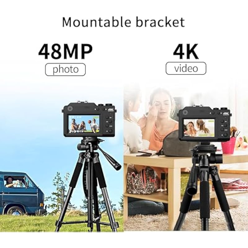RHSTAO 4K Digital Camera, Auto Focus 48MP Dual Cam Photography Cameras with 64GB Memory Card, 3” IPS Screen, 18X Zoom, Compact Travel Portable Point and Shoot Camera for Adults Teens, Beginners