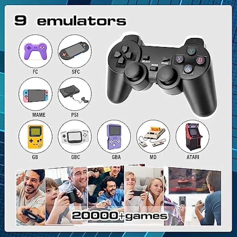 Plug & Play Video Games with Dual 2.4G Wireless Controllers Retro Game Stick Built-in 20000+ Classic Games 9 Emulators 4K HDMI Output Toys Gifts for Kids Boys Girls Teens Adults