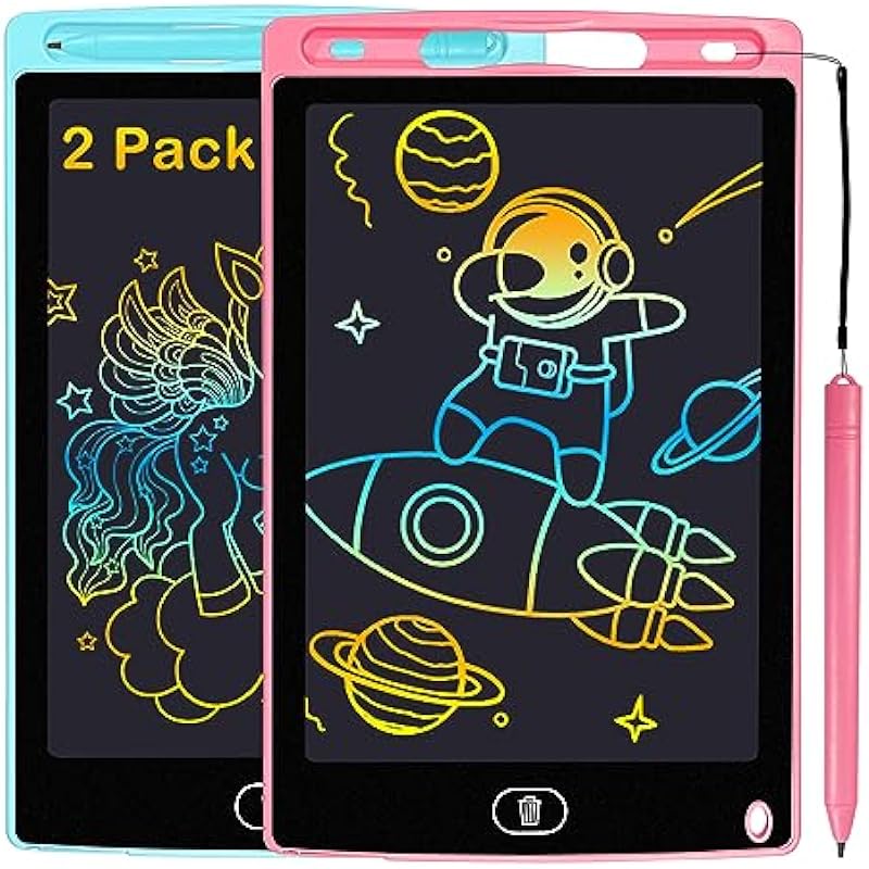 Exryhon 2 Pack LCD Writing Tablet,Colorful Electronic Drawing Tablet for Kids,Reusable Doodle Board for 3~6 Years Boys and Girls,Birthday Gifts, Learning Toys Gifts,8.5 Inch,Pink and Blue