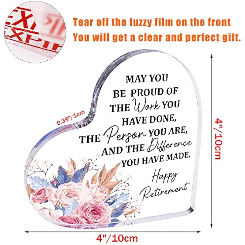 Moyel Retirement Gifts for Women Men Thank You Appreciation Gift for Boss Coworker Nurse Teacher Best Friend Heart Shape Acrylic Ornaments Acrylic Plaque, 4”X4”X0.4”