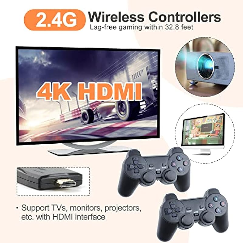 Retro Game Stick – Revisit Classic Games with Built-in 9 Emulators, 20,400+ Games, 4K HDMI Output, and 2.4GHz Wireless Controller for TV Plug and Play(64 G)