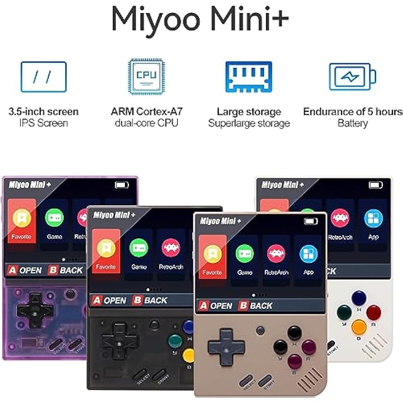 Miyoo Mini Plus Handheld Game Console with Dedicated Storage Case 3.5 Inch Portable Retro Video Games Consoles Built-in 64G TF Card 10,000+ Classic Games Support HDMI and TV Output
