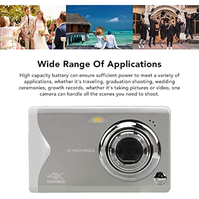 4K Digital Camera, 48MP 16X Zoom Vlogging Camera with 3.0inch LCD Screen, Type C Port, Fill Light Anti Shaking Portable HD Video Camera, Support 128GB Storage Expansion (White)