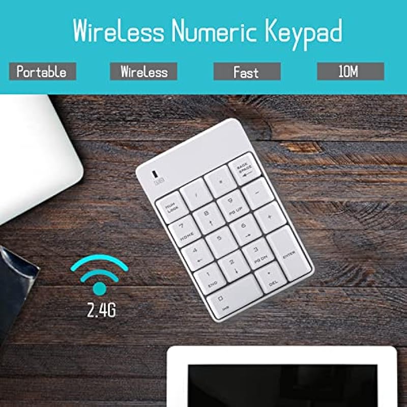 Number Pad, USB Numeric Keypad,18 Key Mini Portable Data Entry Number Pad for Laptop Desktop PC Computer (White)