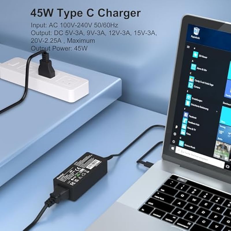 Oanlxt 45W USB C Type C Laptop Charger, Widely Compatible with HP, Dell, Acer, Asus, Lenovo, Google, Samsung, Xiaomi, Huawei, and Other USB-C Power Adapter Charger