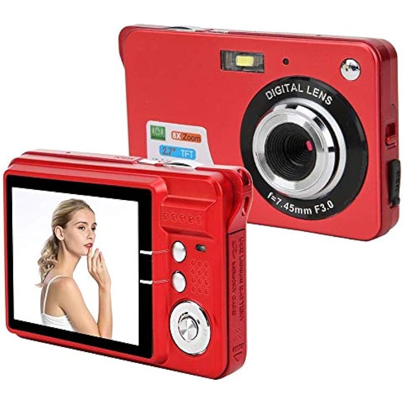 8X Zoom Card Digital Camera 2.7 inch TFT LCD Display Portable 18 MP 32GB Memory Card Built-in Microphone(red)