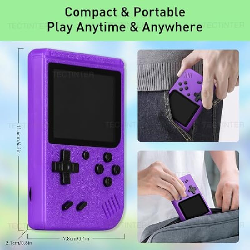 Retro Handheld Game Console, VAOMON Portable Retro Video Games Consoles 500 Classical FC Games-3.0 Inches Screen Rechargeable Battery,Support TV & 2 Players,Gifts for Kids & Adults (Purple-500Games)